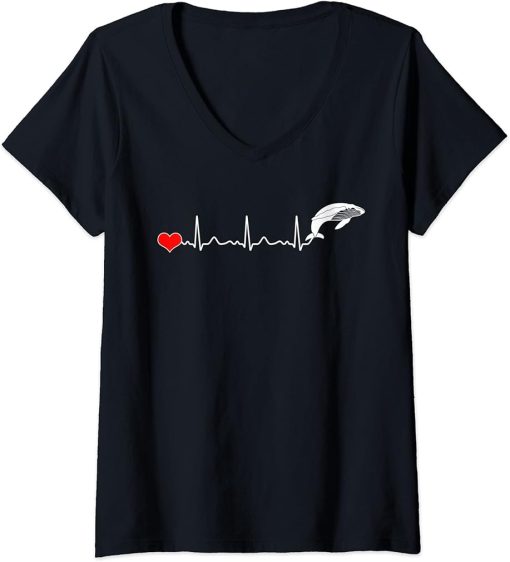 Womens Cute Heartbeat Killer Whale T-Shirt Orca V-Neck T-Shirt