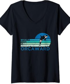 Womens Whale This Is Orcaward Funny Orca Pun Women Girls Kids Whale V-Neck T-Shirt
