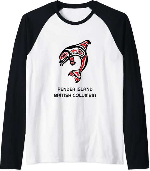 Pender Island British Columbia Native Fisherman Orca Whale Raglan Baseball Tee