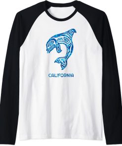 Blue Water California PNW Native Fisherman Orca Killer Whale Raglan Baseball Tee