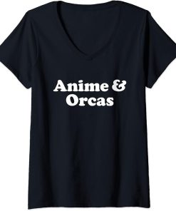 Womens Anime and Orcas or Orca Kawaii V-Neck T-Shirt