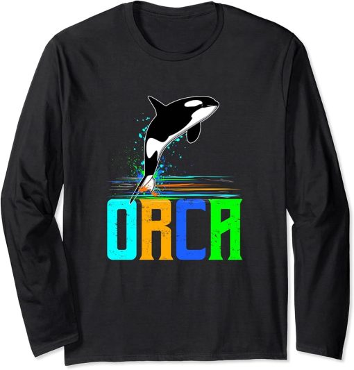 Vintage Orca Graphic Gift for Whale Lover Long Sleeve T-Shirt