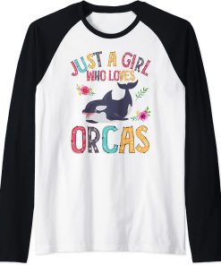 Just A Girl Who Loves Orcas Cute Killer Whales Costume Raglan Baseball Tee