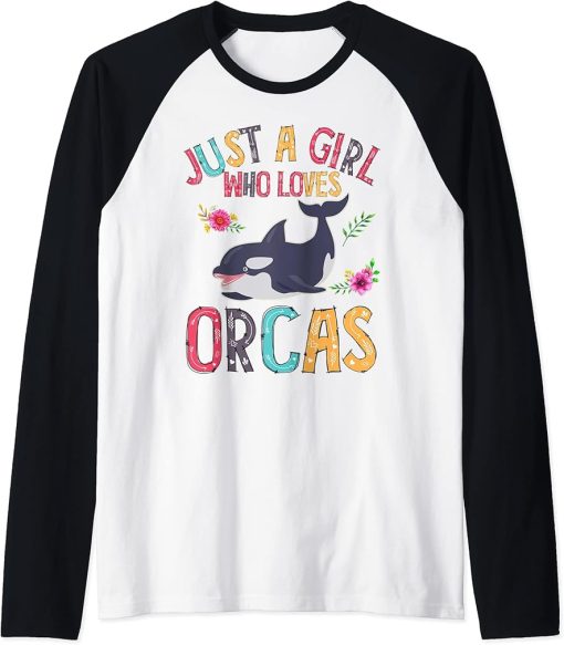 Just A Girl Who Loves Orcas Cute Killer Whales Costume Raglan Baseball Tee
