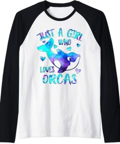Just a Girl Who Loves Orcas Galaxy Orca Lover Theme Girls Raglan Baseball Tee