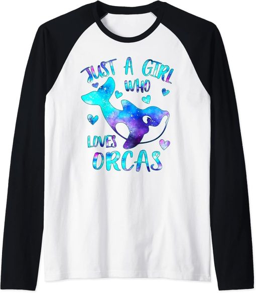 Just a Girl Who Loves Orcas Galaxy Orca Lover Theme Girls Raglan Baseball Tee