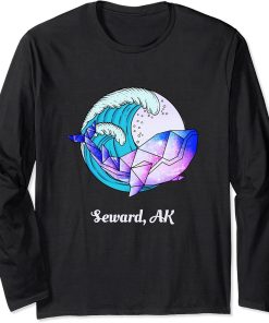 Seward AK Japanese Paint Geometric Orca Killer Whale Long Sleeve T-Shirt
