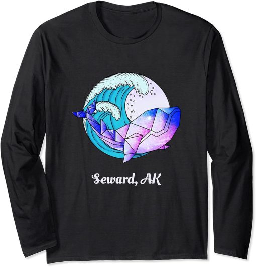 Seward AK Japanese Paint Geometric Orca Killer Whale Long Sleeve T-Shirt