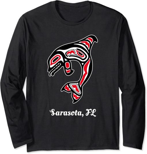 Native American Sarasota Florida Red Orca Killer Whale Long Sleeve T-Shirt